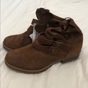 NWT Brown Suede Leather Slouchy Ankle Boots